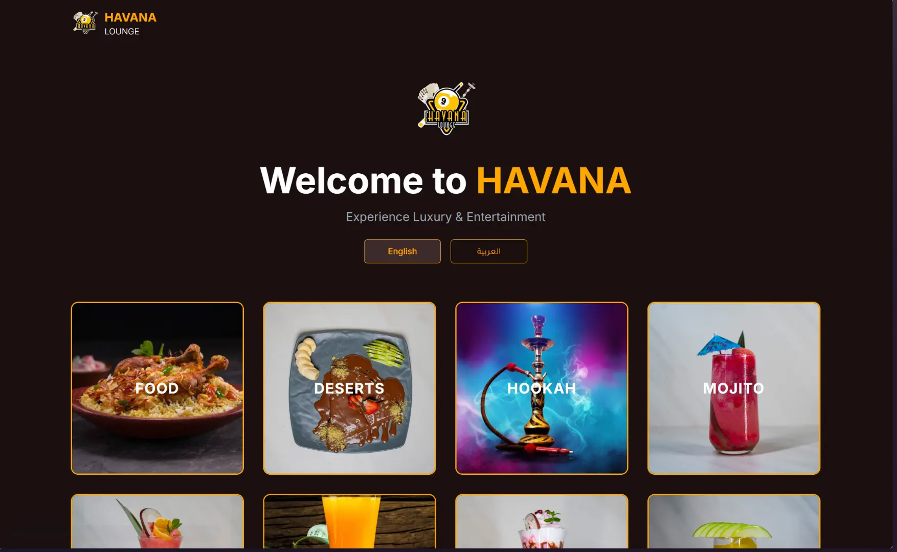 Havana Lounge Menu Website