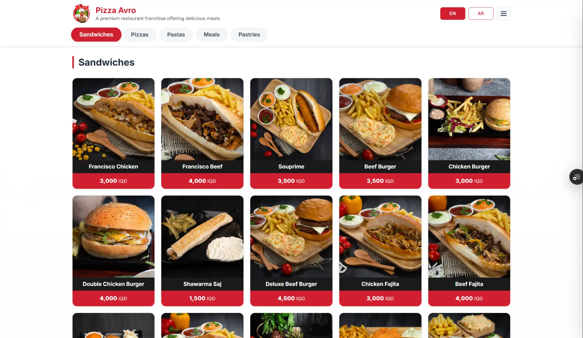 Pizza Avro Digital Menu